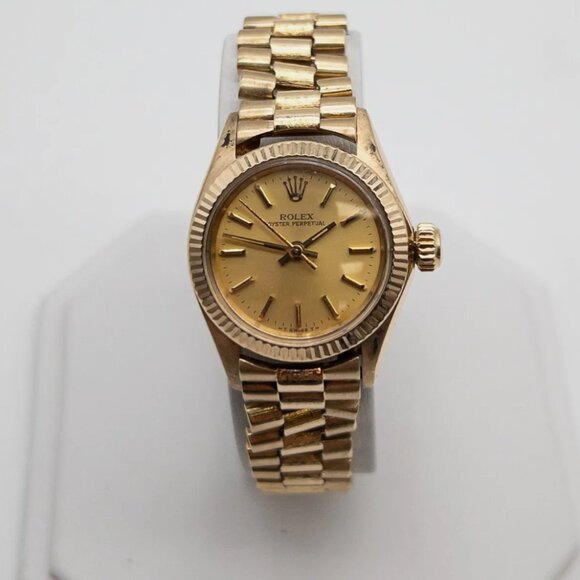 18k Yellow Gold OYSTER Perpetual Ladies ROLEX Watch - Picture 1 of 6